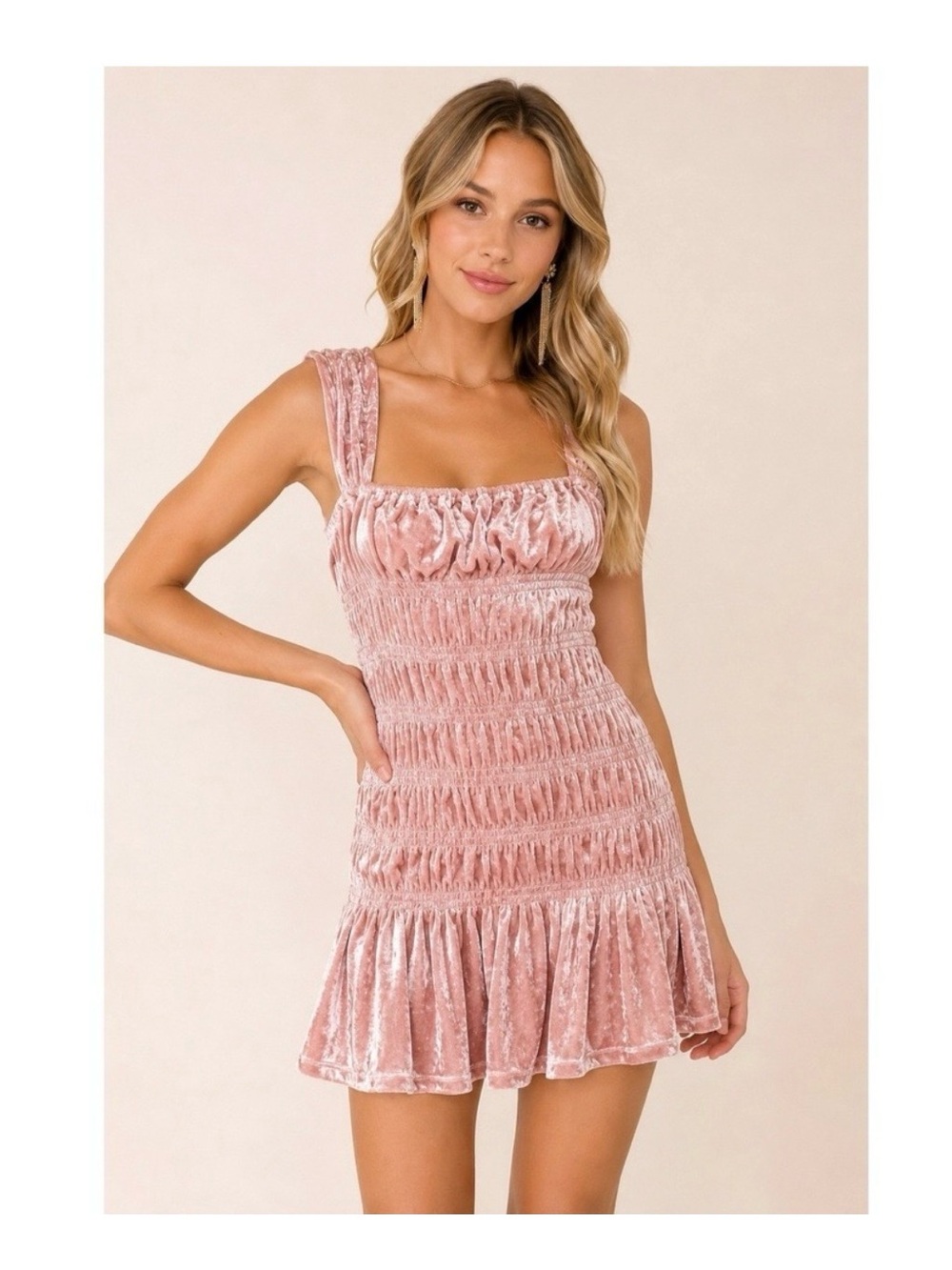 Endless Rose Velvet Smocked Mini Dress in Dusty Rose